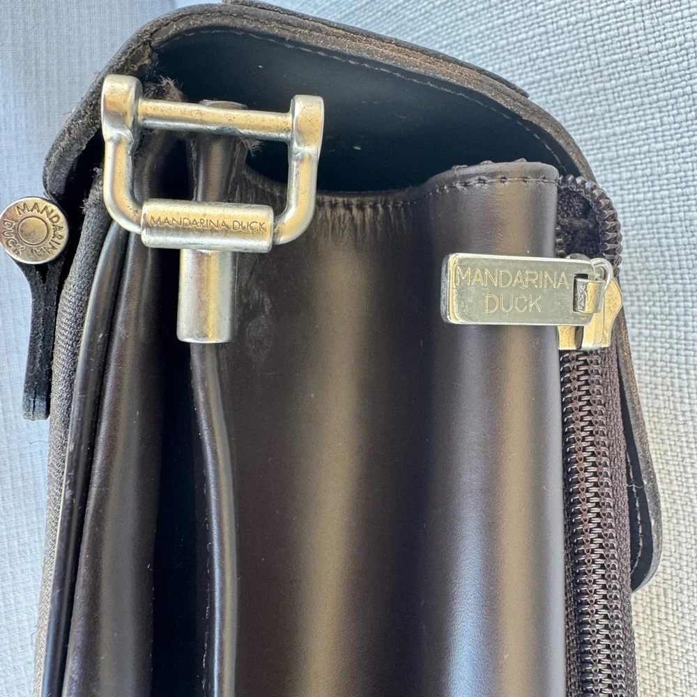 Mandarina Duck Black Leather Briefcase with Top Handle
